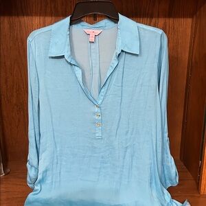 Lilly Pulitzer Everglades Long Sleeve Blue Top Blouse‎ Size M